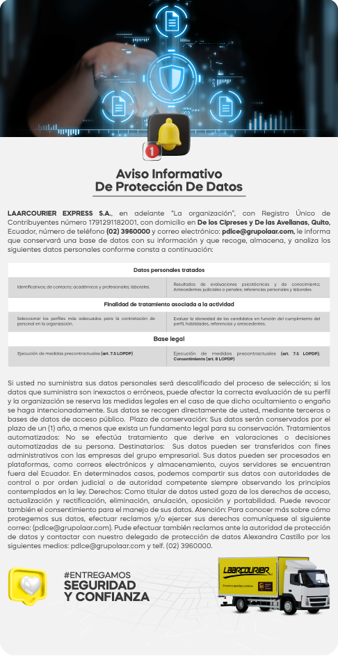 Modal aviso tratamiento de datos.